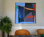 Landforms #3 large scale Abstract Expressionist painting by artist Susan Ray Euler photographed in room setting.