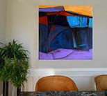 Abstract Expressionist painting of Donner Summit, California by artist Susan Euler photographed in room setting.