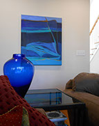 Abstract Expressionist acrylic painting Ocean Wave by Susan Euler photographed in room setting.