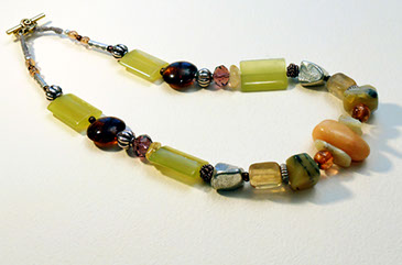 Slide show of Peach Calcite and Yellow Opal Necklace by Susan Ray Euler.