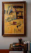 Abstract acrylic painting Tuscany by artist Susan Ray Euler photographed in room setting.