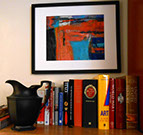 Abstract Expressionist painting Mountain Pass by artist Susan Ray Euler photographed in room setting.